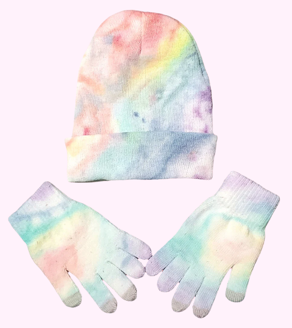 Rainbow Tie-Dye Beanie and Glove Set