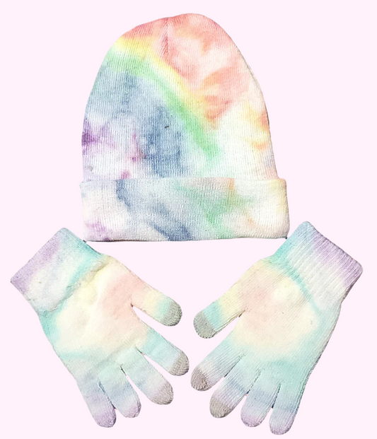 Rainbow Tie-Dye Beanie and Glove Set